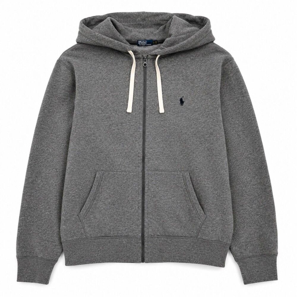 Polo Ralph Lauren Men XL Gray Full Zip Hoodie Fleece Pony Logo Sweatshirt Preppy
